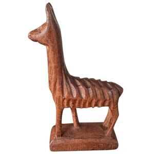Hand Carved Wood Llama Figurine Handmade in Ecuador 3” Folk Art Alpaca Statue